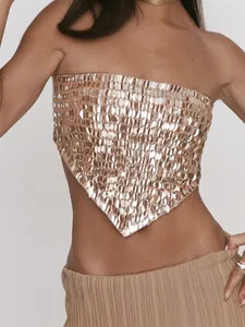 Top bandeau sexy con lentejuelas oro champán para ropa de fiesta de mujer