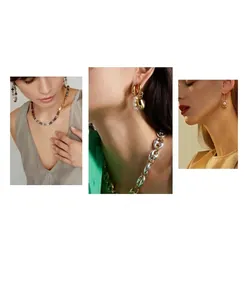 Professional lifestyle shots of models wearing Bohemian natural stone jewelry and gold earrings