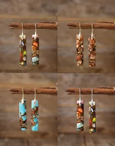 Detailed view showing Bohemian natural stone geometric earrings with gold plating