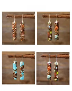 Detailed view showing Bohemian natural stone geometric earrings with gold plating