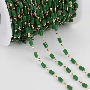 14K gold filled chain with green crystal square beads for DIY necklace jewelry making