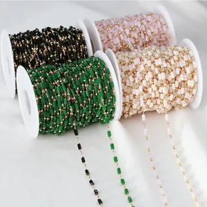 14K Gold Filled Copper Bead Crystal Rectangle Bead Chain For DIY Necklace Bracelet Making Bohemian Vintage Jewelry Findings