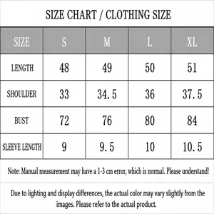 Detailed size chart for floral short-sleeve T-shirt with S, M, L, XL measurements