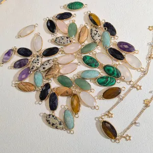 Selection of natural stone oval faceted connectors for DIY jewelry making crafts