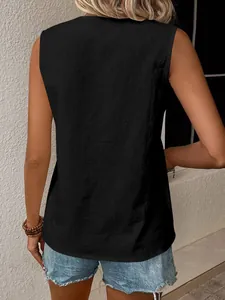 Loose black sleeveless summer top for women showing back view and textured fabric