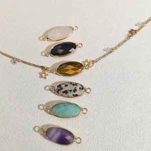 Assorted faceted natural stone oval double-loop connectors for DIY jewelry making