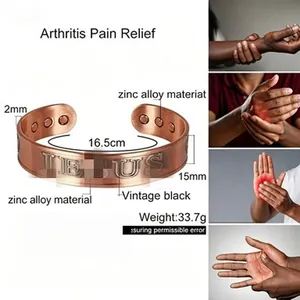 Antique copper magnetic bracelet with arthritis pain relief details and dimensions