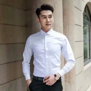 Classic white long-sleeved men's work shirt featuring a professional slim fit design