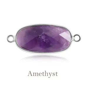 Detailed view of faceted purple amethyst stone connector pendant for jewelry making