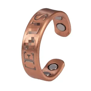 Retro brushed antique copper magnetic therapy ring featuring internal magnets for wellness