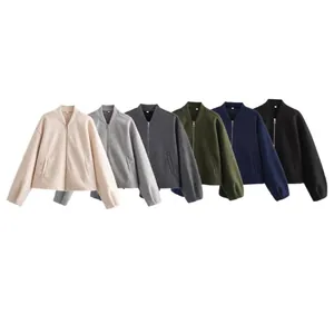 Collection of soft crew neck casual bomber jackets for women in six versatile colors