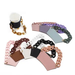 Stylish PU leather milk tea cup sleeve with chunky resin chain strap multi-color