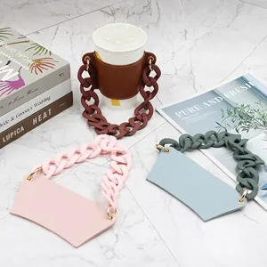 PU Leather Coffee Cup Sleeve With Detachable Chain Portable Insulated Milk Tea Cup Holder Stylish Travel Drinkware Accessory For Women