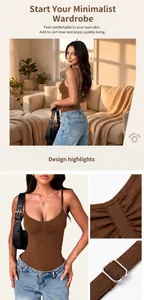 Detailed views of sexy brown Y2K camisole bodysuit with ruched chest design