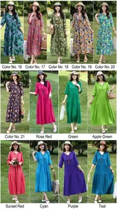Collection of elegant summer cotton silk midi dresses in various colors and patterns