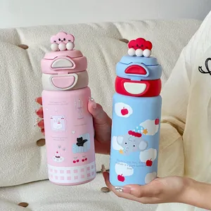 Cartoon 316 Stainless Steel Vacuum Flask High Appearance Straw Cup Portable Student Kids Insulated Water Bottle Thermal Mug