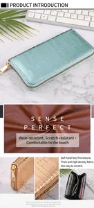Detail of crocodile texture and multi-slot interior of this elegant women's long wallet.
