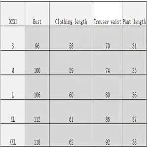 Detailed size chart for women's summer sleeveless cami and shorts set model D231