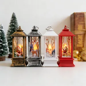 Set of four colorful Christmas lanterns featuring LED candles and winter holiday patterns