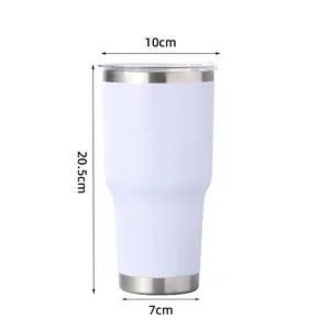 Detailed dimensions of 30oz white stainless steel double-wall vacuum insulated tumbler