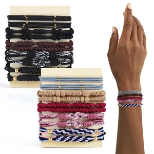 Handmade Bohemian elastic hair ties and woven bracelets set for women with gold beads