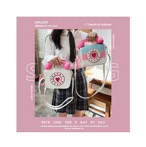 Creative PU leather telephone shaped crossbody bag in white and pink blue gradient