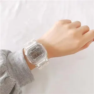 Clear transparent square digital sports watch for students with waterproof LED display panel