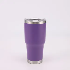 Full side view of a matte purple 30oz vacuum insulated stainless steel tumbler with lid
