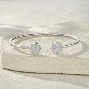 Elegant sterling silver moissanite open bangle bracelet with sparkling star motifs for women
