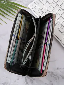 Fashionable sequined stone pattern long wallet for women with large capacity slots