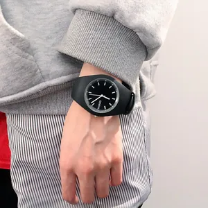 Minimalist black silicone Geneva quartz watch for women with comfortable jelly strap
