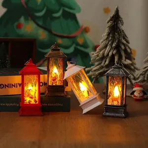 Retro LED Christmas lanterns with Santa and reindeer patterns, 4-color assortment set.