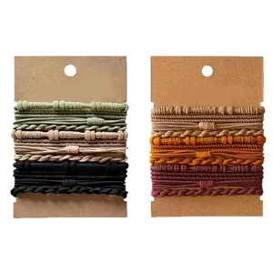 Bohemian handmade elastic hair ties and bracelets in retro earth tones set of two cards