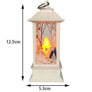 Decorative white Christmas LED wind lantern featuring a snowman scene, 12.5cm high