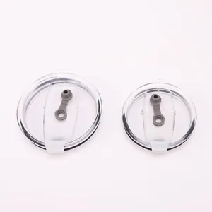 Replacement transparent tumbler lids with grey silicone straw hole covers for 30oz cups