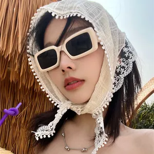 French style breathable lace triangle headscarf for women summer sun protection