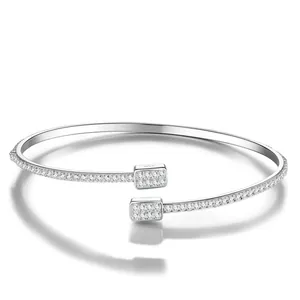 Exquisite S925 sterling silver open-end bracelet with sparkling moissanite stones