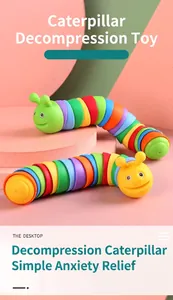 Detailed view of rainbow-colored caterpillar decompression toy for sensory stress relief