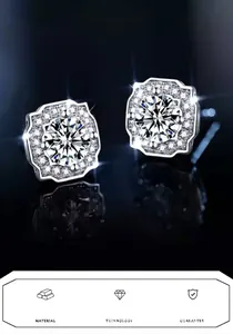 Elegant S925 sterling silver moissanite halo stud earrings with brilliant D color stone