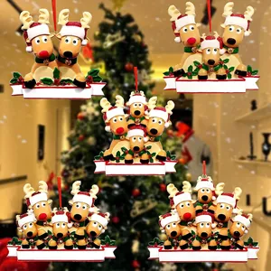 Personalized Cartoon PVC Christmas Reindeer Family Hanging Ornament With DIY Name Banner Reindeer Pendant For Christmas Tree Decoration
