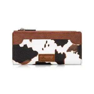 Women Casual Cow Print PU Leather Long Wallet RFID Blocking Large Capacity Zipper Clutch Purse Travel Card Holder Organizer