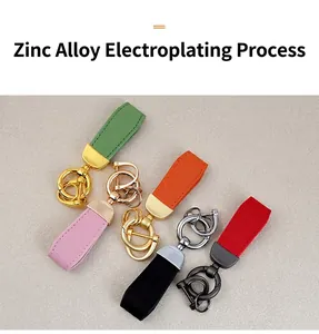 Detailed view of colorful goat-pattern leather keychains with zinc alloy plating hardware