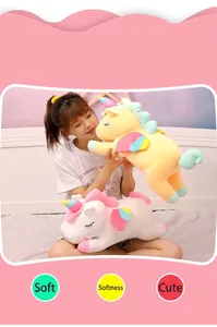 Detailed close-up showing the soft plush texture and cute design of this unicorn toy