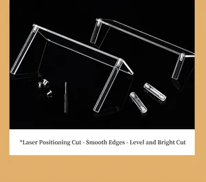 Close-up detail of transparent acrylic display stand legs with assembly screws and screwdriver