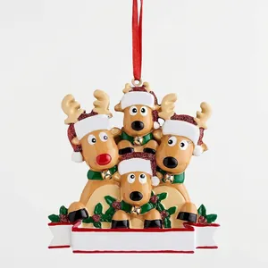 Cute PVC Christmas ornament with four reindeer and customizable blank banner