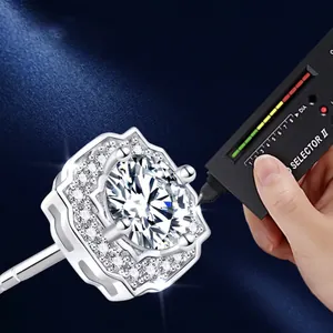 Elegant S925 sterling silver moissanite stud earring with brilliant 0.5ct halo center stone