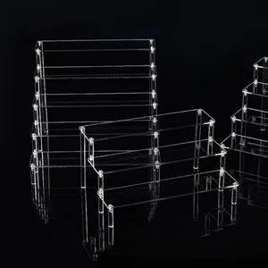 Transparent acrylic tiered display stand for action figures, dolls, and jewelry