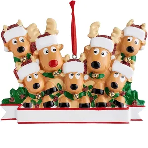 Family of seven cute reindeer PVC Christmas hanging ornament for holiday decoration
