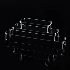 Clear 3-tier acrylic display riser stand for collectible figures and jewelry