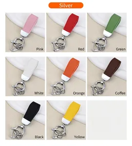 Selection of goat texture leather car keychains in multiple vibrant colors for gift